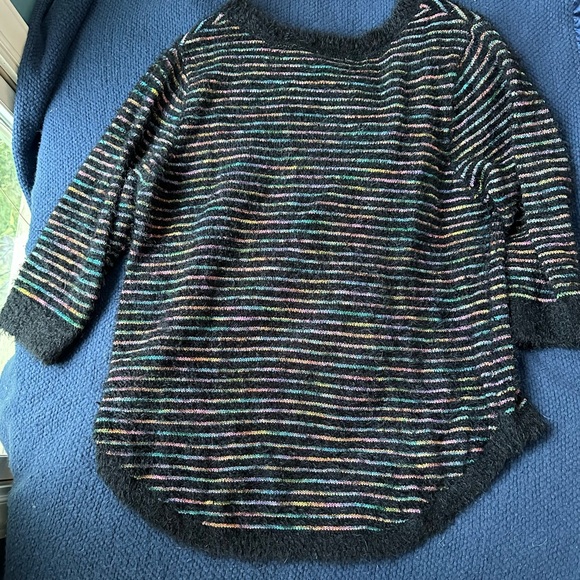 Super soft, XL, black John Paul Richard sweater with rainbow colored stripes. - Picture 4 of 5